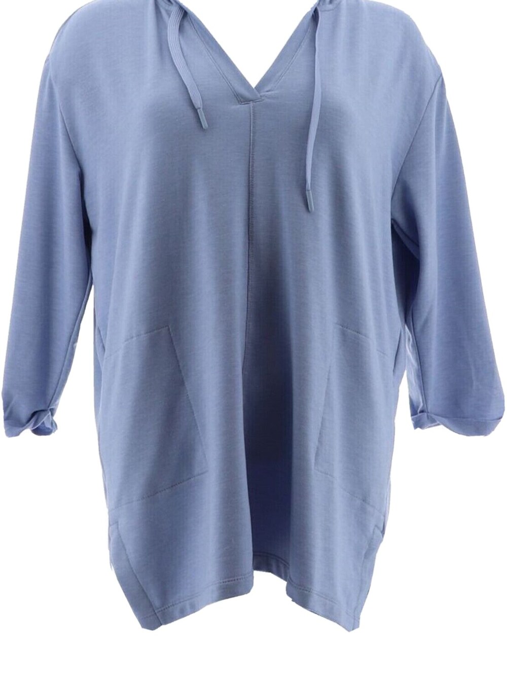 Susan Graver SG Sport Drop Shoulder Hooded Tunic Serene Sky Blue Women's Medium